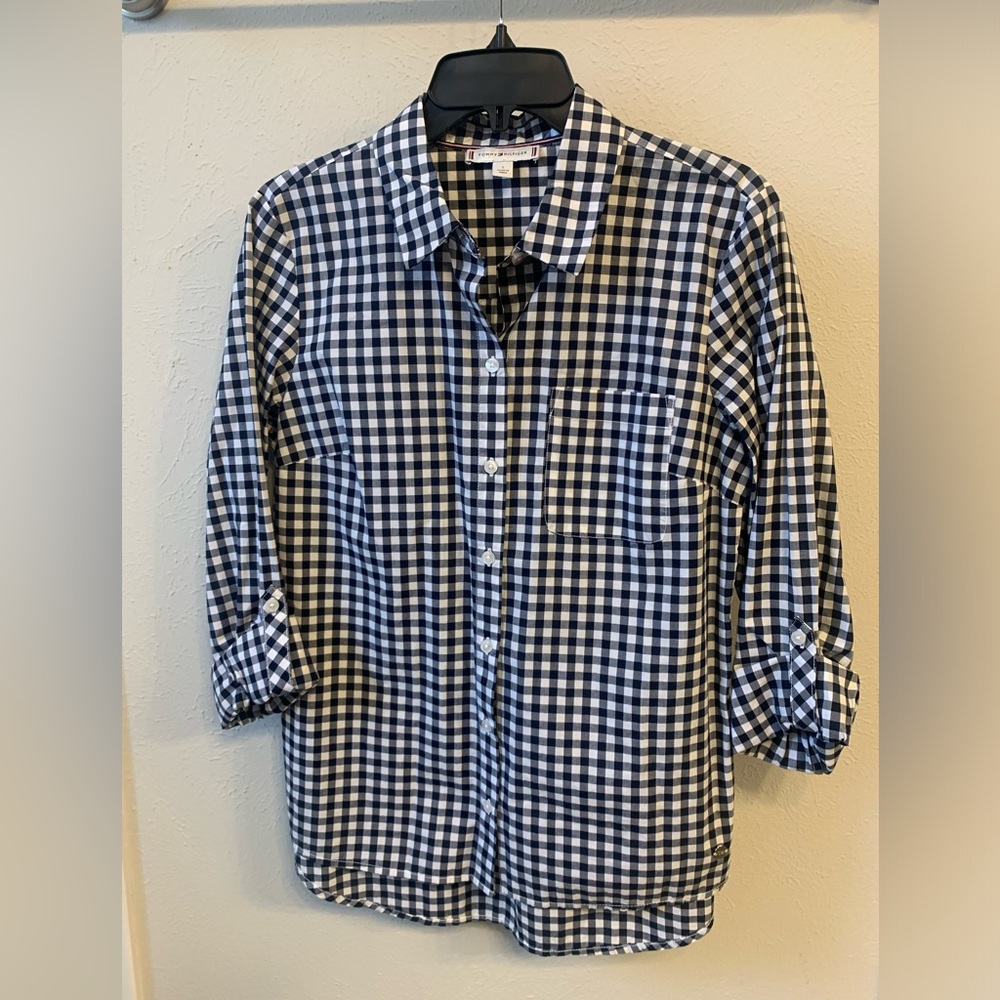 Tommy Hilfiger Navy and White Gingham Button-Down Shirt
